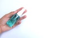 Spray alcohol female hands hand sanitizer gel to patient eliminate germs covid 19 prevention concept